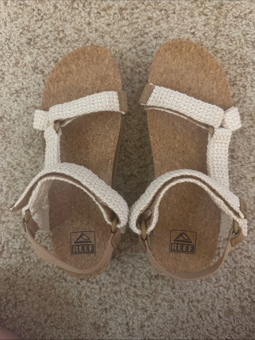 Reef Cream Woven Strap Cork Sandals